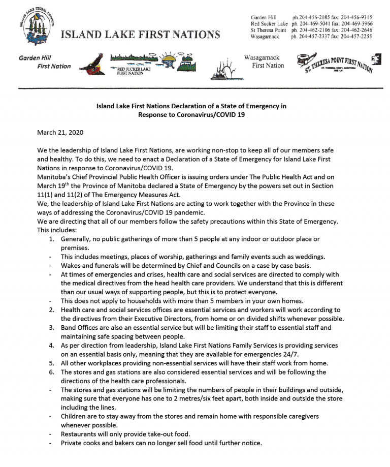 Read more about the article Island Lake First Nations Declaration of a State of Emergency in Response to Coronavirus/COVID 19