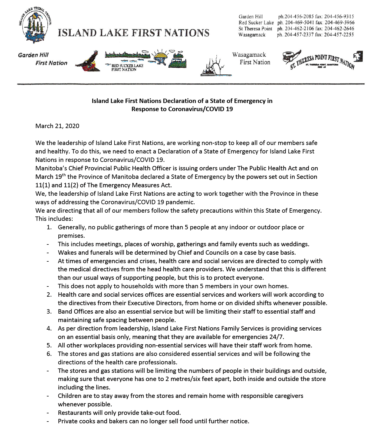 You are currently viewing Island Lake First Nations Declaration of a State of Emergency in Response to Coronavirus/COVID 19